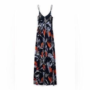 Patrons of Peace Navy Maxi Dress with Orange and Gray Floral Print